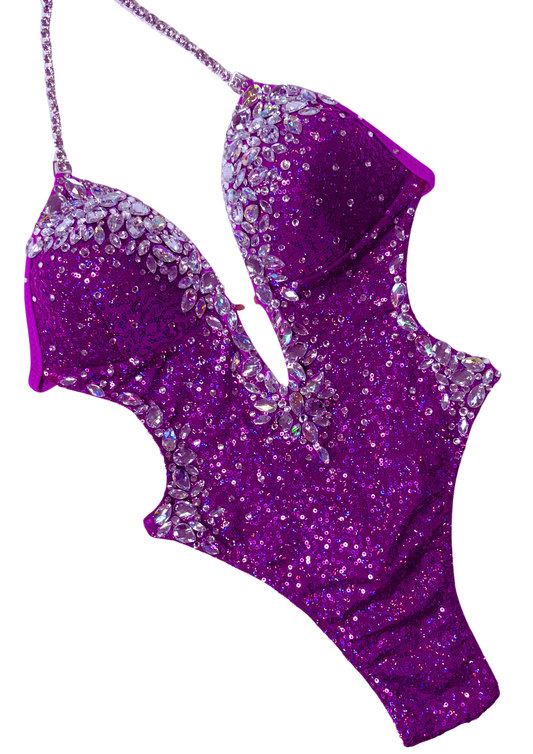 Magenta Pink Sequin Premium  Embellished Swimsuit